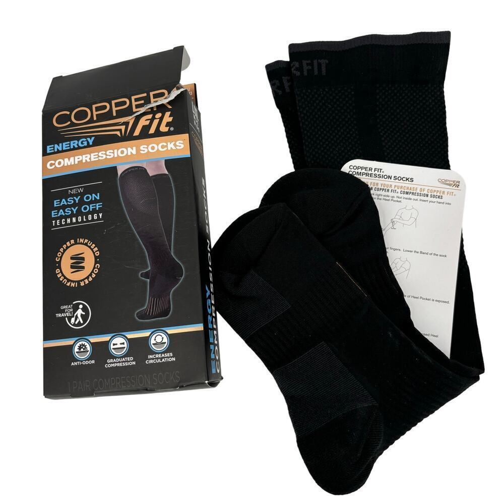Copper‎ Fit Energy Compression Socks Easy On Off Black Unisex L/XL